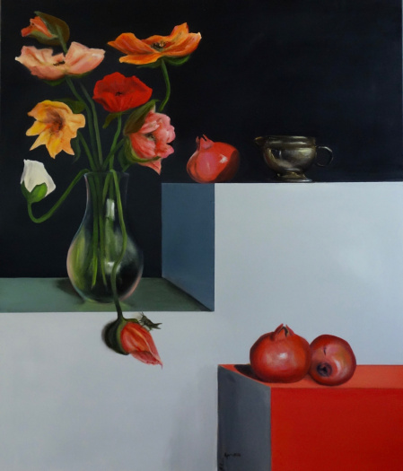 Natura morta con papaveri e melograno